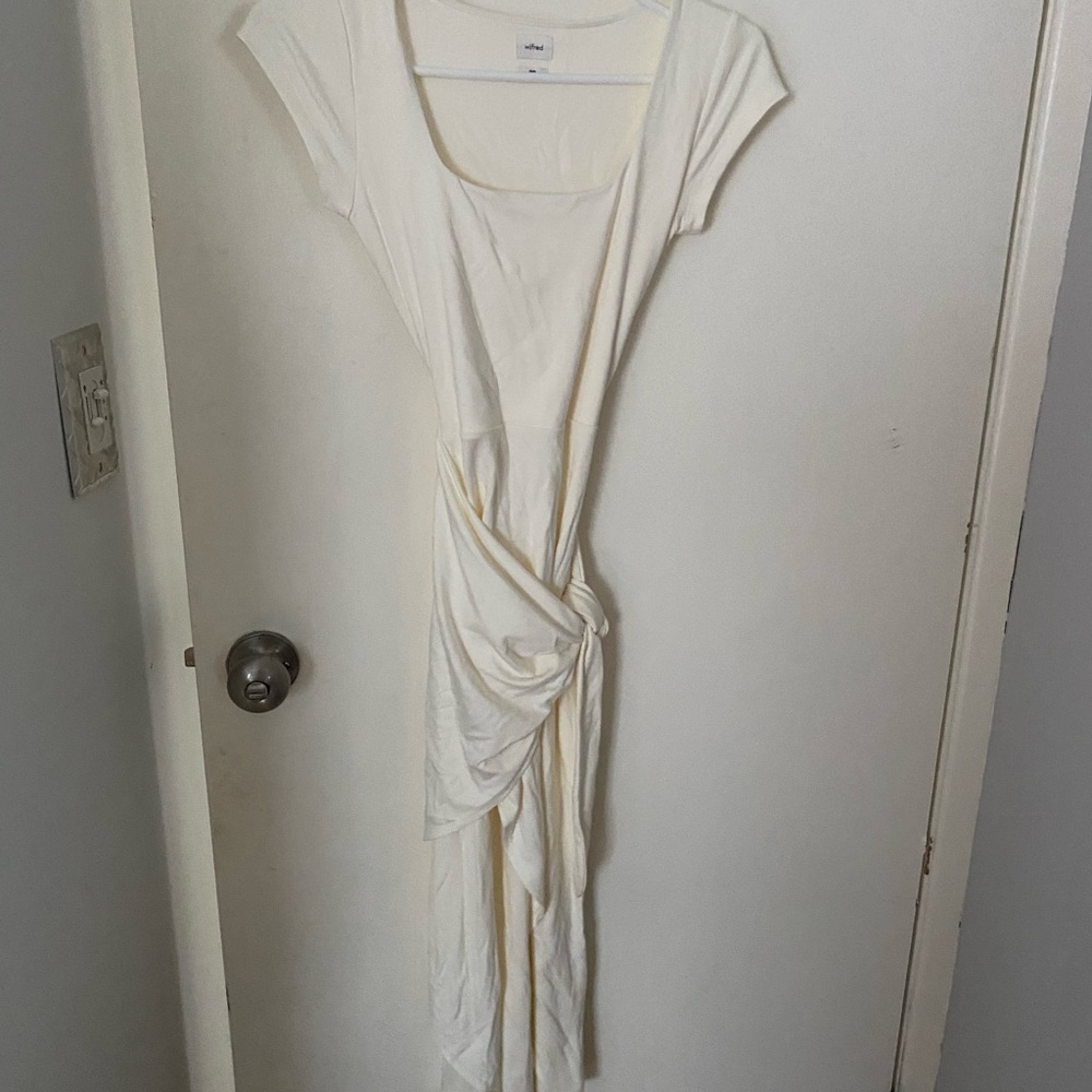 Wilfred Cream Asymmetrical Ruched Sheath Dress
